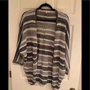 Black, white and gray striped knit cardigan